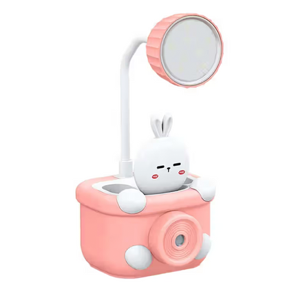 Cute Pink Bunny Night Desk Lamp with Camera Design for Kids