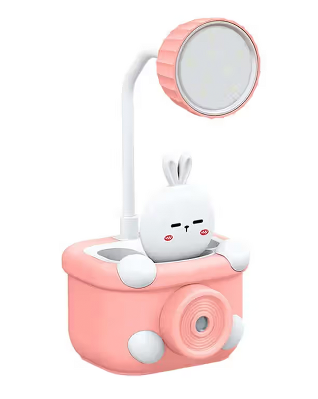 Cute Pink Bunny Night Desk Lamp with Camera Design for Kids