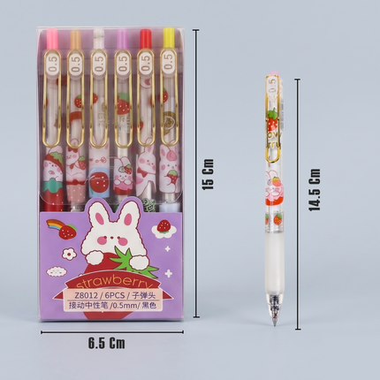 Cute Strawberry Bunny Pastel Gel Pen Set of 6 for Kids & Stationery Lovers