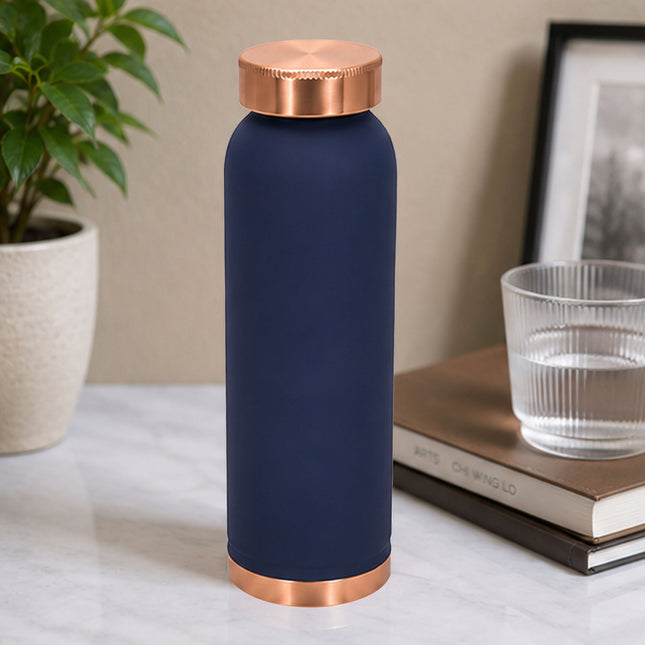 Copper Bottle with Matte Navy Blue Silk Finish | Pure Copper Water Bottle with Screw Cap – Sleek Cylindrical Design