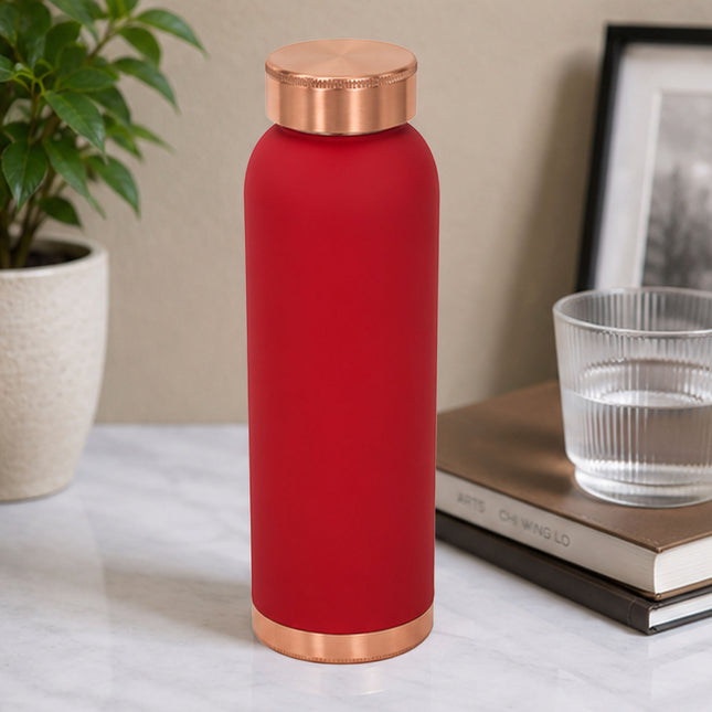 Silk Red Copper Water Bottle – Smooth Matte Finish with Copper Cap & Base, Ayurvedic Wellness Bottle
