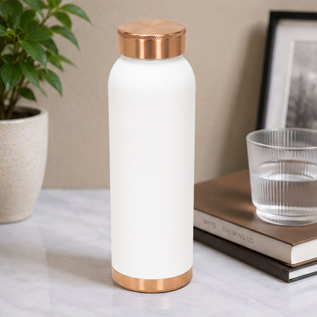 Silk White Copper Water Bottle – Smooth Matte Finish with Copper Cap & Base, Ayurvedic Wellness Bottle
