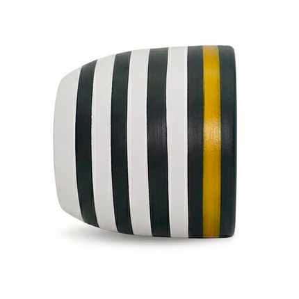 Designer Black & White Striped Ceramic Planter with Gold Accent