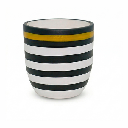 Designer Black & White Striped Ceramic Planter with Gold Accent
