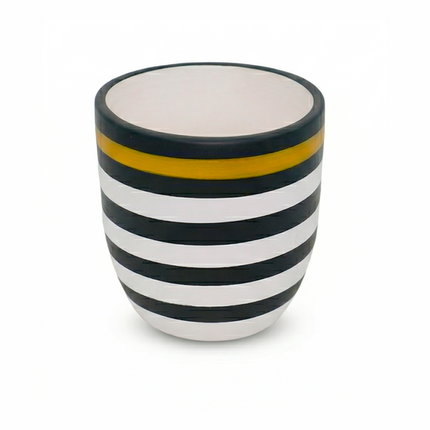 Designer Black & White Striped Ceramic Planter with Gold Accent
