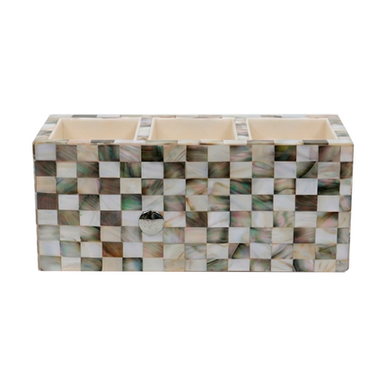 Designer Mother of Pearl Dual-Level Napkin & Cutlery Holder – Checkerboard Elegance