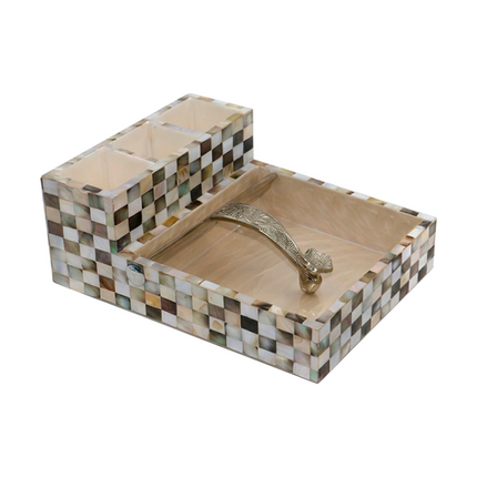 Designer Mother of Pearl Dual-Level Napkin & Cutlery Holder – Checkerboard Elegance