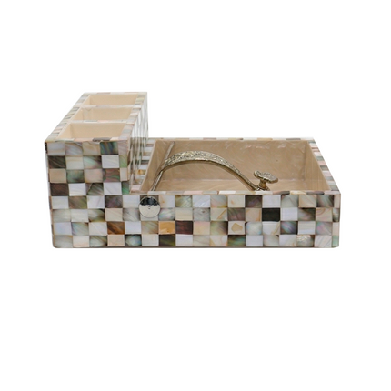 Designer Mother of Pearl Dual-Level Napkin & Cutlery Holder – Checkerboard Elegance