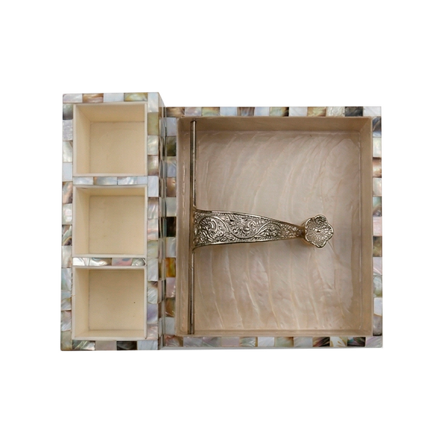Designer Mother of Pearl Dual-Level Napkin & Cutlery Holder – Checkerboard Elegance