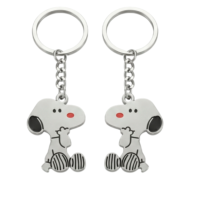 Snoopy Couple Metal Keychain Set | Matching Cartoon Character Keyrings for Couples