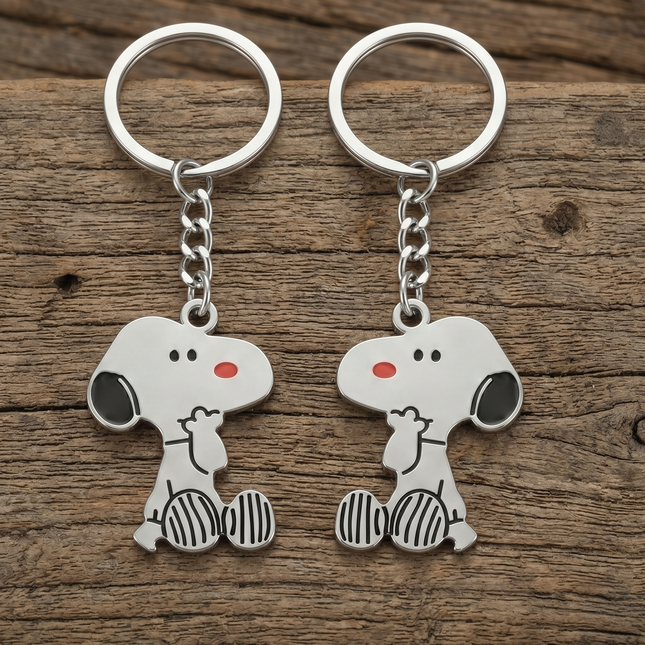 Snoopy Couple Metal Keychain Set | Matching Cartoon Character Keyrings for Couples