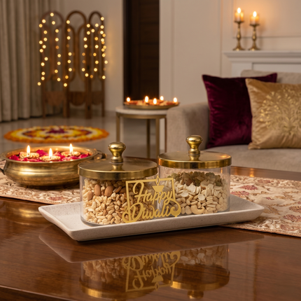 Elegant Decorative Glass Jars with Golden Lids – Festive Diwali Edition