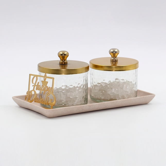 Elegant Decorative Glass Jars with Golden Lids – Festive Diwali Edition