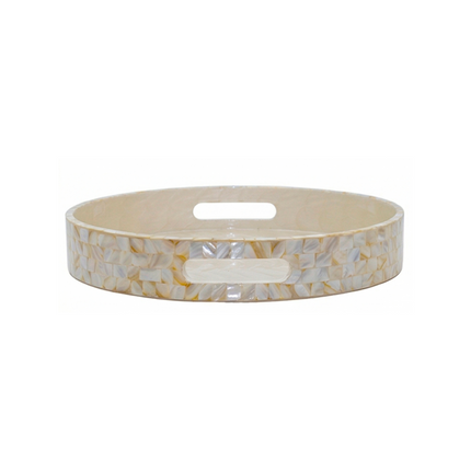 Elegant Mother of Pearl (MOP) Mosaic Tray – Round with Handles