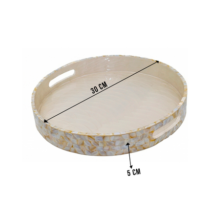 Elegant Mother of Pearl (MOP) Mosaic Tray – Round with Handles