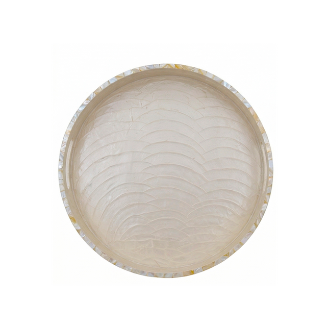 Elegant Mother of Pearl (MOP) Mosaic Tray – Round with Handles