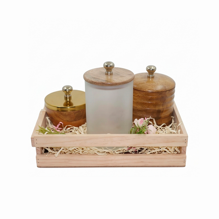 Elegant Wooden Gift Box with Premium Storage Jars