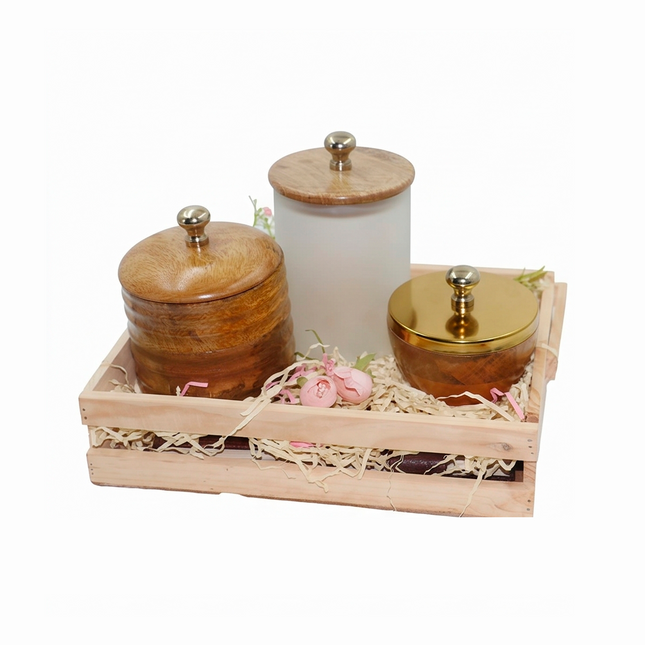 Elegant Wooden Gift Box with Premium Storage Jars