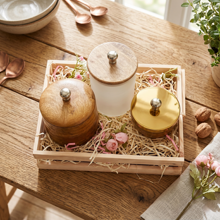 Elegant Wooden Gift Box with Premium Storage Jars