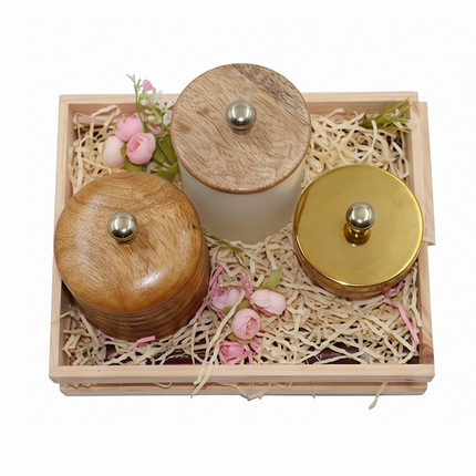 Elegant Wooden Gift Box with Premium Storage Jars