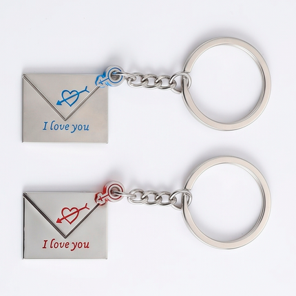 Couple Envelope Metal Keychain Set | Matching "I Love You" Envelope Keyrings for Couples