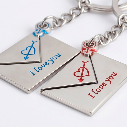 Couple Envelope Metal Keychain Set | Matching "I Love You" Envelope Keyrings for Couples