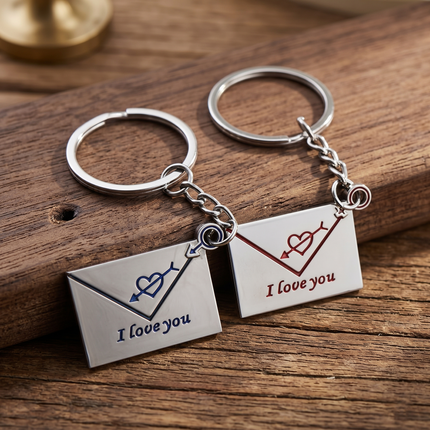 Couple Envelope Metal Keychain Set | Matching "I Love You" Envelope Keyrings for Couples