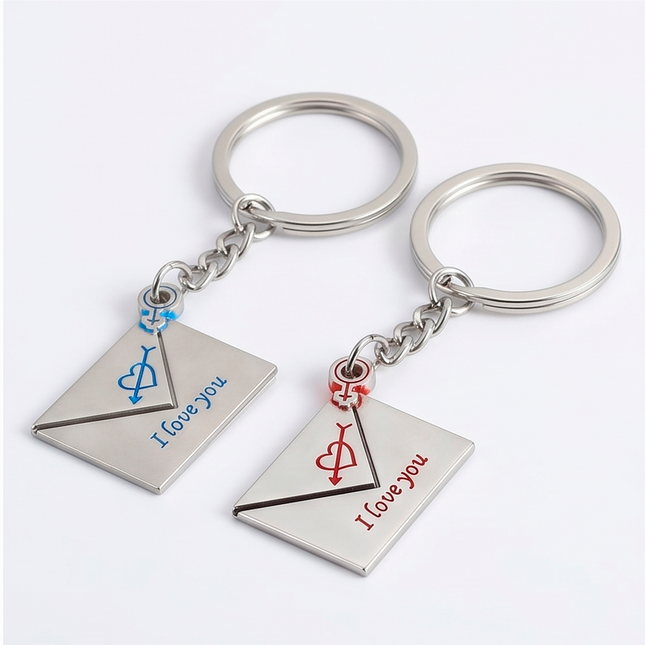 Couple Envelope Metal Keychain Set | Matching "I Love You" Envelope Keyrings for Couples