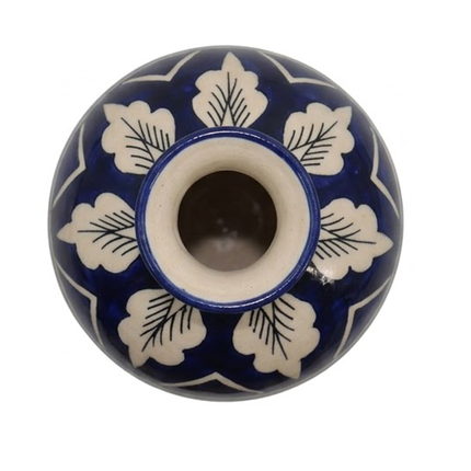 Ethnic Blue Pottery Decorative Vase with Floral & Geometric Design