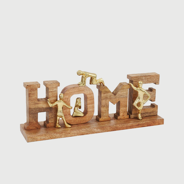 TPIF Wooden Home Decorative Showpiece with Gold Figurines – Handmade Tabletop Ornament, Modern Home & Office Décor, Ideal Gift for Housewarming & Anniversary