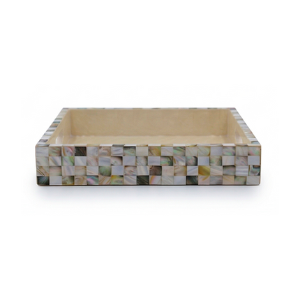 Mother of Pearl Checkered Square Tray – With Side Handles