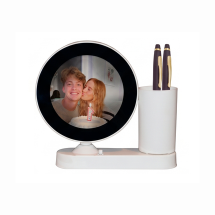 Rotating Round Photo Frame with Pen Stand – Dual Utility Desk Organizer
