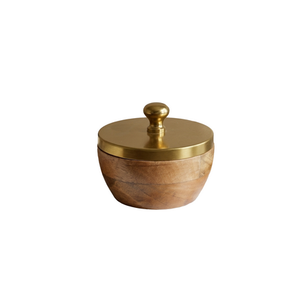 Elegant Wood & Gold Accent Storage Jar
