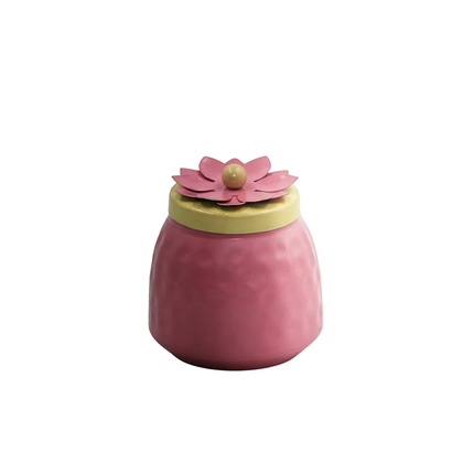 Elegant Pink Copper Jar with Floral Lid – Decorative Storage Container
