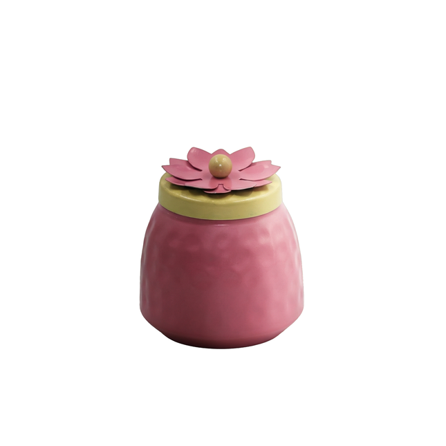 Elegant Pink Copper Jar with Floral Lid – Decorative Storage Container