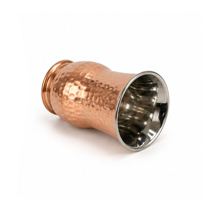Premium Copper Matka Glass with Inner Steel – Hammered Copper Tumbler for Water & Traditional Serving