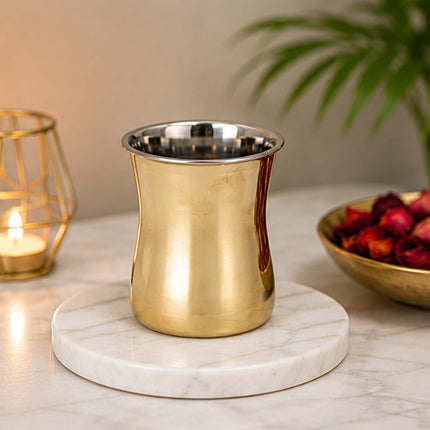 Gold Brass Hourglass Glass – Handcrafted Curved Drinking Glass | Steel Lined