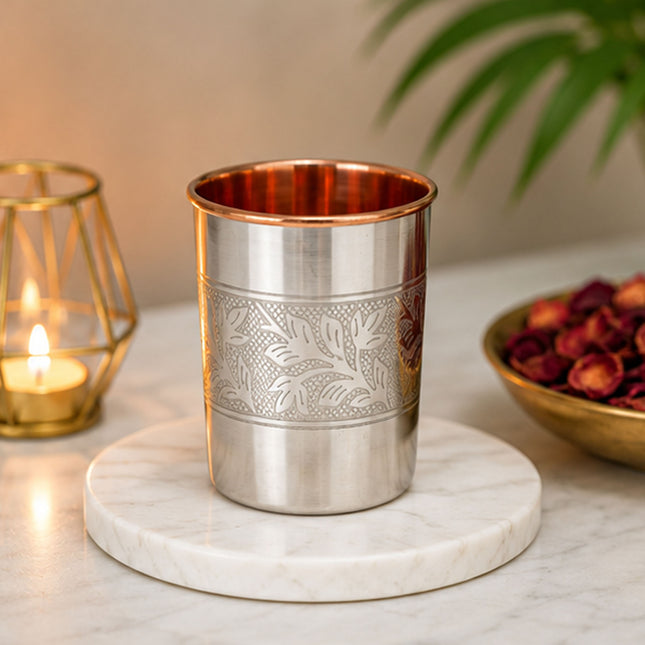 Embossed Steel & Copper Glass Set of 2