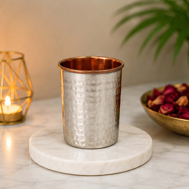 Steel & Copper Hammered Glass Set of 2