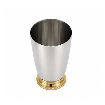 Two-Tone Steel & Brass Footed Drinking Glasses (Set of 2) – Mirror Polished Tumblers with Gold Pedestal Base