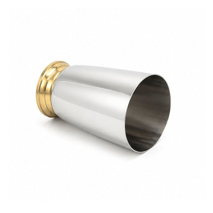 Two-Tone Steel & Brass Footed Drinking Glasses (Set of 2) – Mirror Polished Tumblers with Gold Pedestal Base
