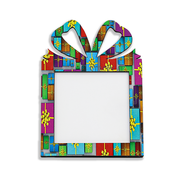 Gift Box-Themed Wooden Fridge Magnet Photo Frame