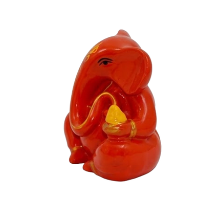 Small Orange Ganesha Statue – Mini Lord Ganesha Idol | Vighnaharta Ganpati Figurine for Home & Office