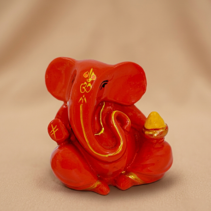 Small Orange Ganesha Statue – Mini Lord Ganesha Idol | Vighnaharta Ganpati Figurine for Home & Office
