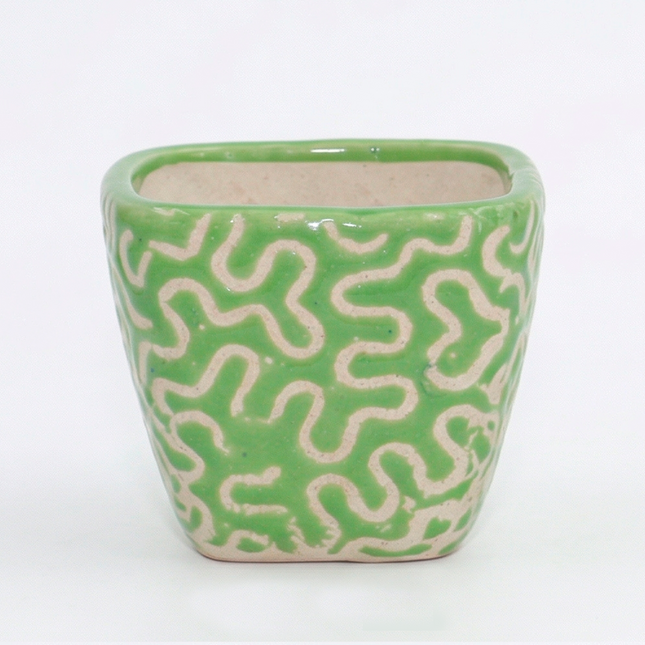 Green Textured Ceramic Planter – Handcrafted Elegance for Modern Spaces