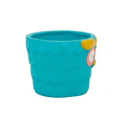 Hand-Painted Turquoise Owl Face Ceramic Desk Planter