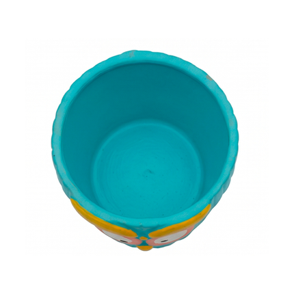 Hand-Painted Turquoise Owl Face Ceramic Desk Planter