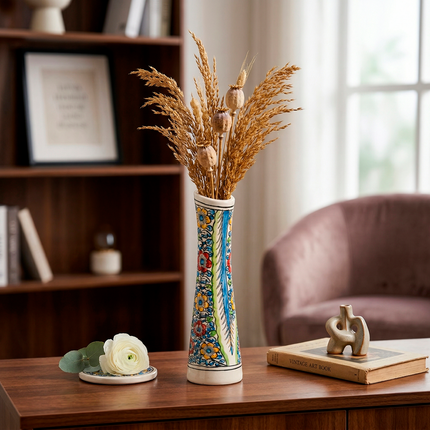 Handcrafted Artistic Floral Ceramic Vase – Tall Decorative Piece