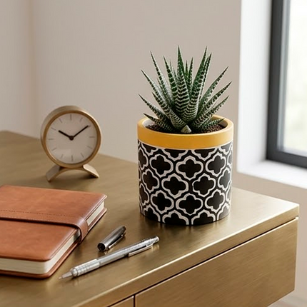 Handcrafted Black & White Moroccan Pattern Ceramic Pot