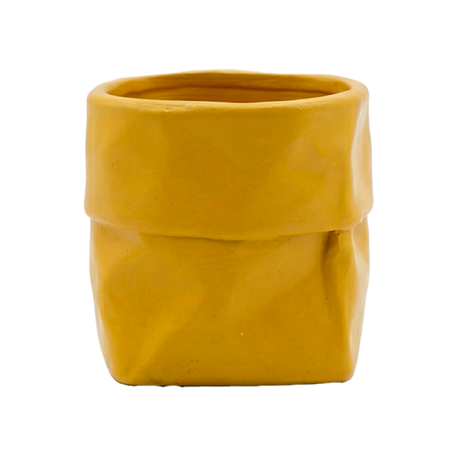 Handcrafted Mustard Yellow Ceramic Planter – Geometric Shape Flower Pot